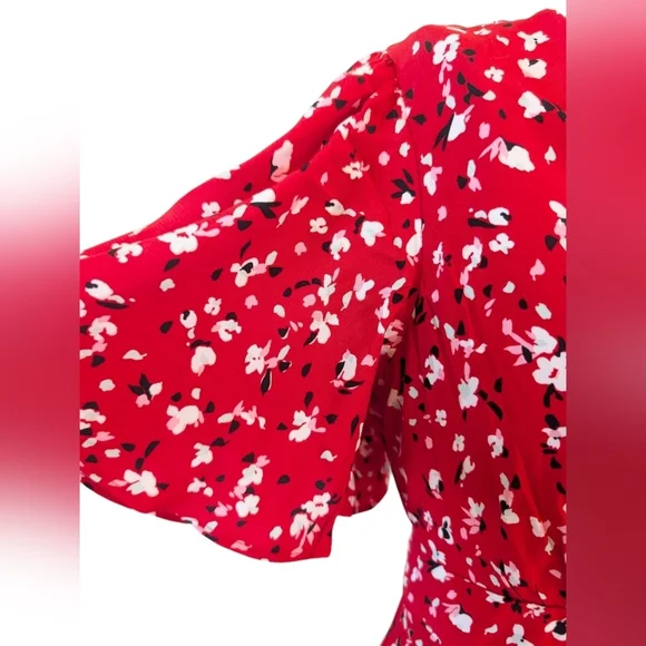 A New Day Red Floral V-Neck Flutter Sleeve Midi Dress Size 4 NWOT - Picture 4 of 9
